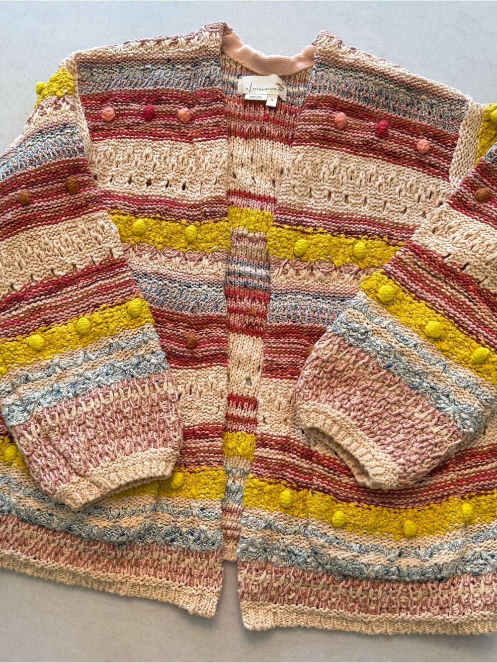 Anthropologie Multicolor Striped Textured Knit Cardigan Sweater XS Boho